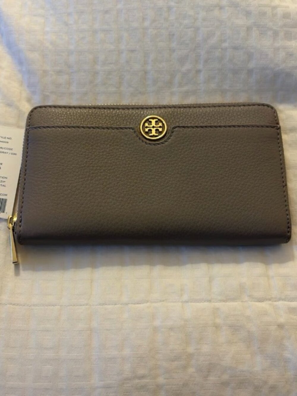 NWT Tory Burch Landon Continental Zip Wallet French Grey